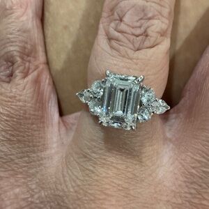 14k White Gold 3.43 CTW Lab Grown Emerald Cut Diamond Ring